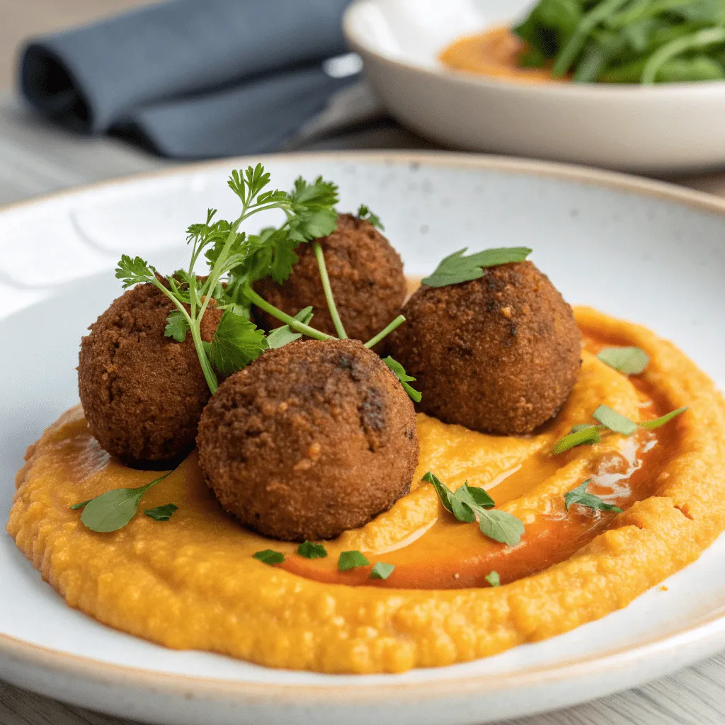Crispy croquettes filled with tender beef cheek, paired with spicy cauliflower purée.
