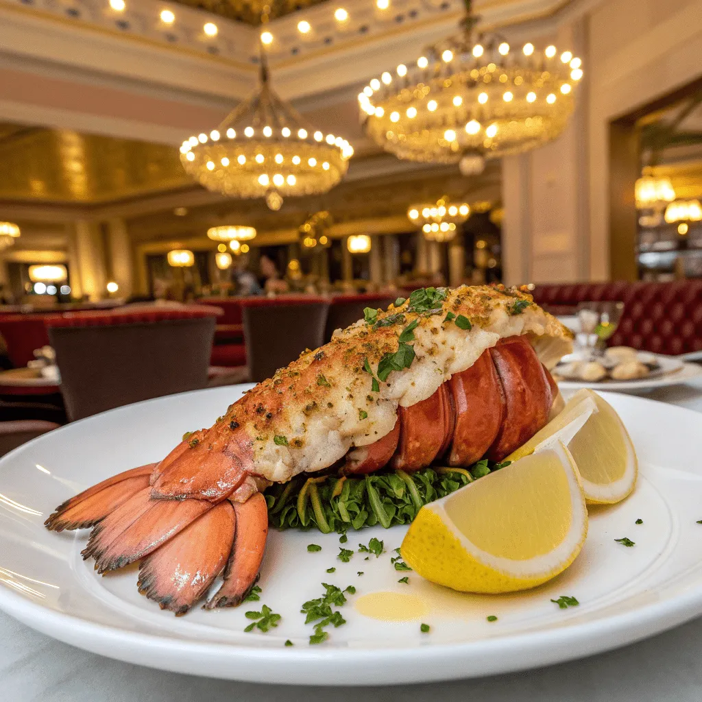 A succulent jumbo lobster tail from Western Australia, broiled to perfection.