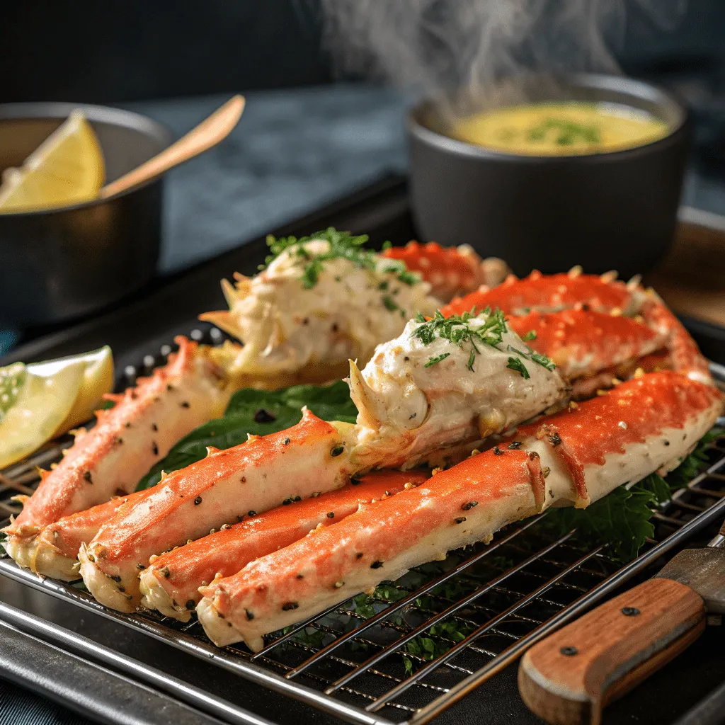 Tender King Crab legs, broiled to perfection and served with a rich dipping sauce.