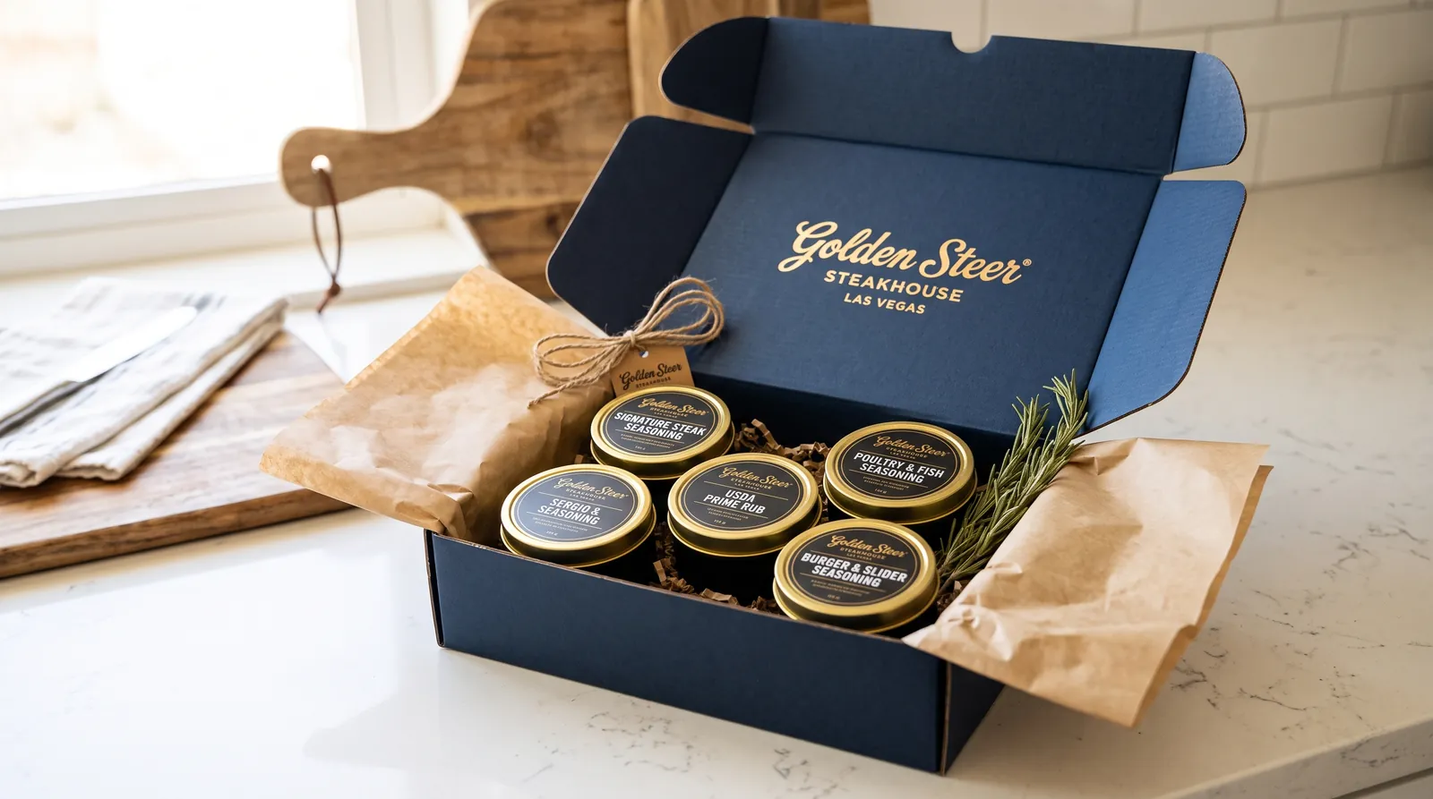 Golden Steer seasoning collection gift box with sampler tins ready to ship